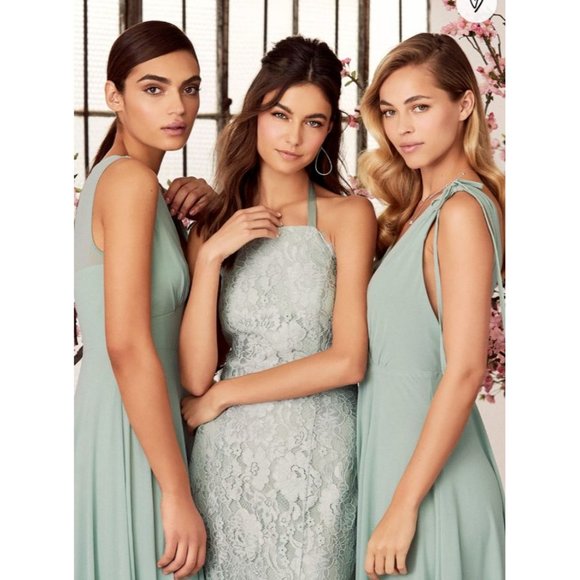 Lulu's Maxi Dress Gown sz  M Lace Green Sage Halter Every Memory Prom Mermaid - Picture 10 of 11